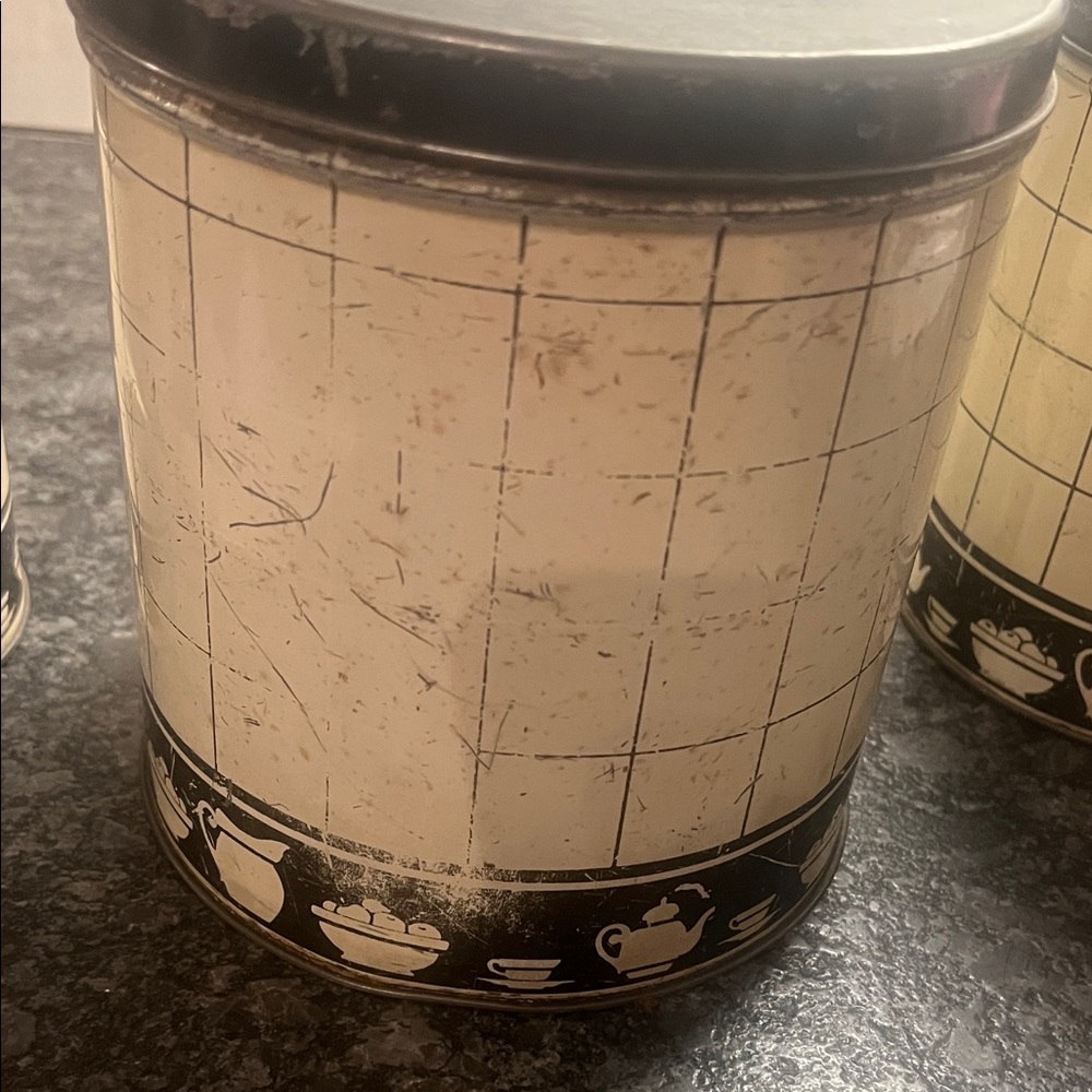 Black and White Tin Kitchen Canister Set of 4.  Farmhouse. - Picture 4 of 11